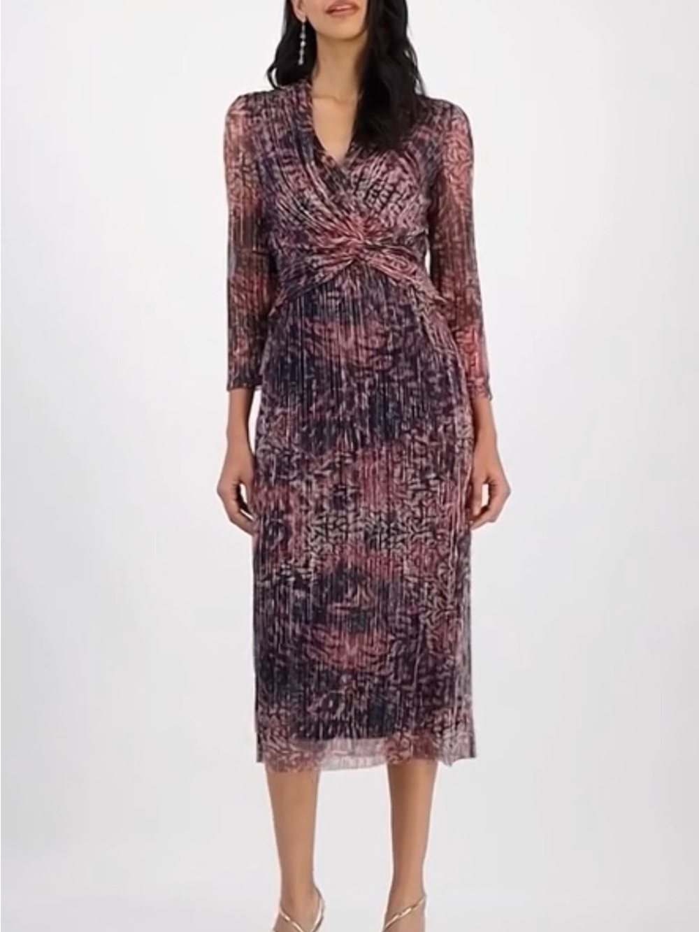 Anne Klein Pink and Black Twist-Front Midi Dress